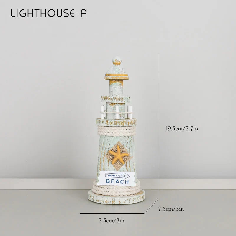 Decorbites™ Küstenholz-Leuchtturm- und Schiffsmodell für mediterrane Heimdekoration
