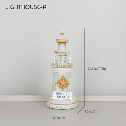 Decorbites™ Küstenholz-Leuchtturm- und Schiffsmodell für mediterrane Heimdekoration