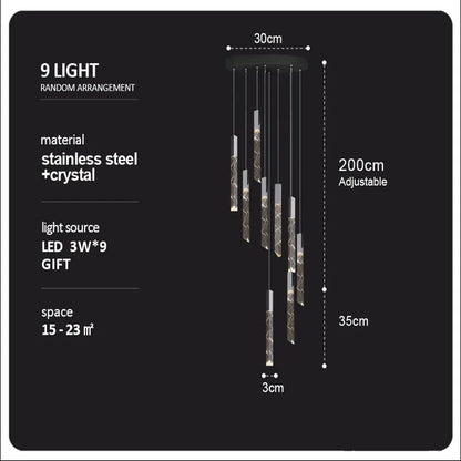 DecorBites™ Crystal Column LED Chandelier: Luxury Pendant Lamp for Staircase, Modern Home Decor Lighting