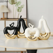 Gold Ceramic Apple Pear Statues