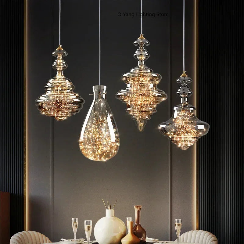 Raindrop Copper Crystal Pendant Light in Gold