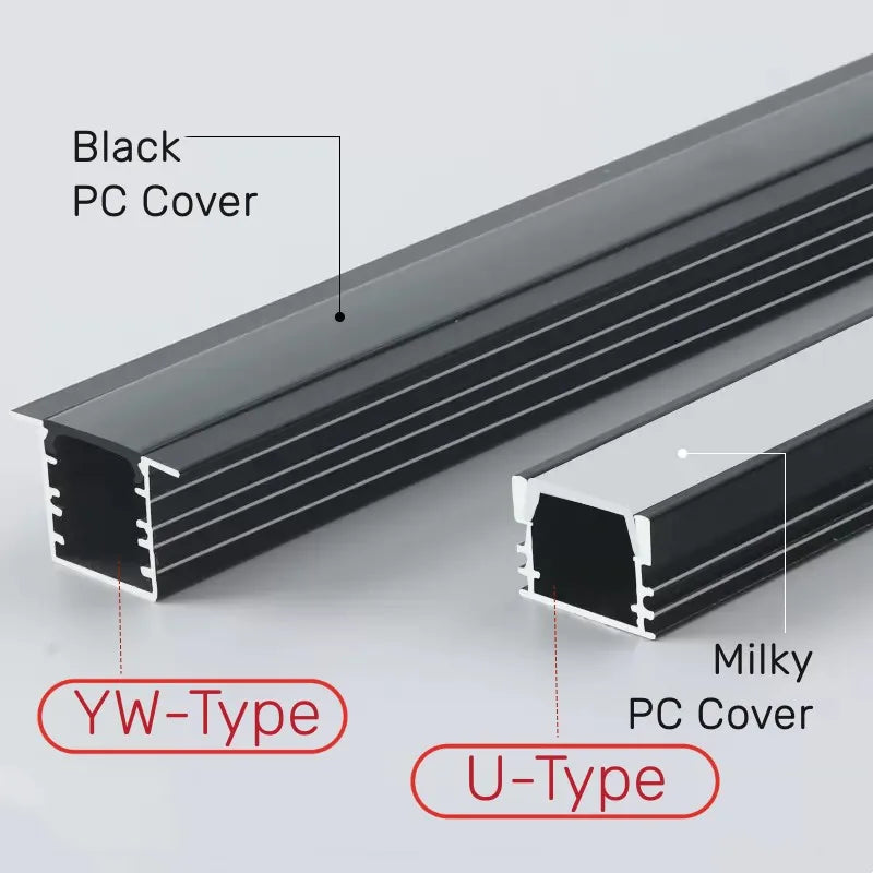 Decorbites™ LED Aluminium-Profil Einbauprofil U/YW-Form Versteckter Kanal Milchglasabdeckung Leuchtenschiene