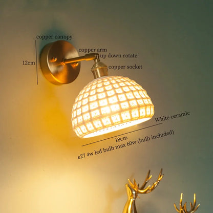 Decorbites™ Japanisches Vintage-LED-Wandleuchte Kupferarm Weißes Keramik Schlafzimmer-Dekor Loft