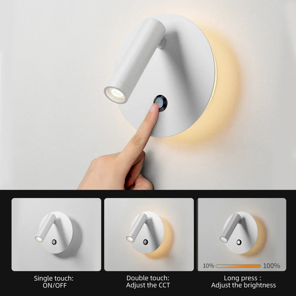 Decorbites™ Dimmbare LED-Wandleuchte mit Touch-Schalter, 340° drehbarer Hintergrundbeleuchtung für Nachttisch & Studierzimmer