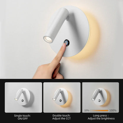 Decorbites™ Dimmbare LED-Wandleuchte mit Touch-Schalter, 340° drehbarer Hintergrundbeleuchtung für Nachttisch & Studierzimmer