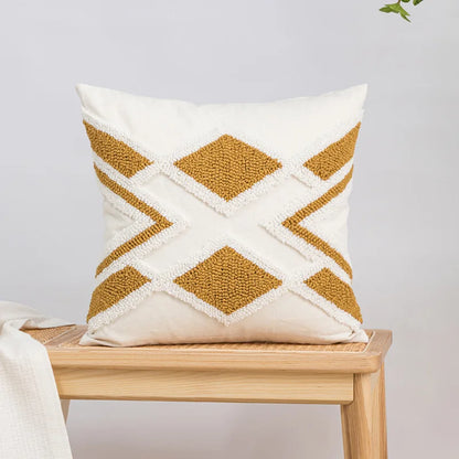 DecorBites™ Geometric Embroidery Boho Loop Tufte Cotton Canvas Cushion Cover 45x45/30x50cm
