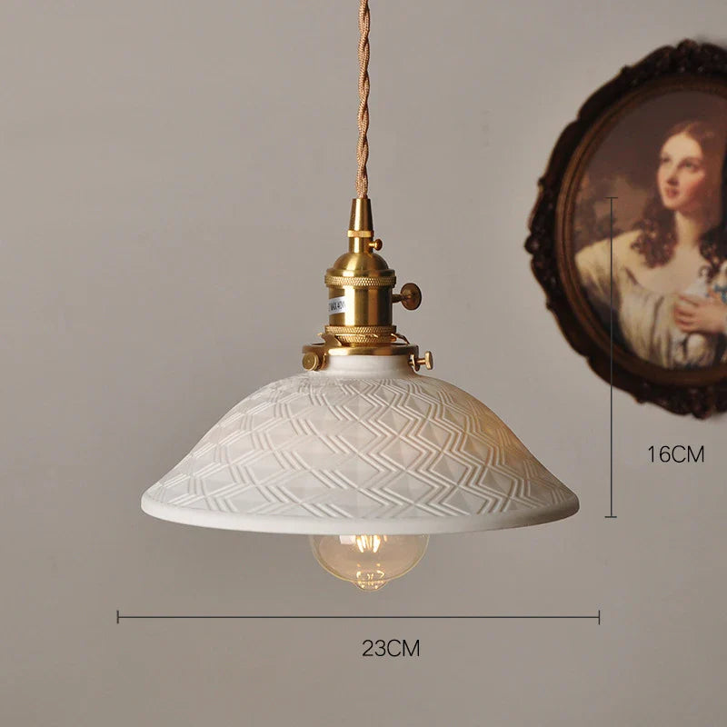 Japanese Ceramic Pendant Light With Polished Copper Finish