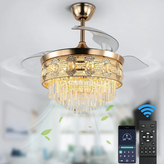 Decorbites™ Gold Smart-Deckenventilator-Leuchter mit LED-Lichtern, 6 Geschwindigkeiten, 3 Köpfe