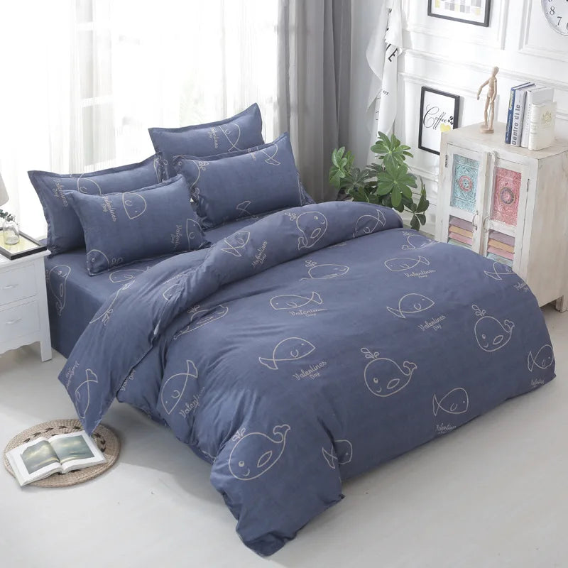 Decorbites™ Geometrisches Blumenmuster-Bettwäsche-Set mit Steppdecke, Bettbezug, Laken und Kissen