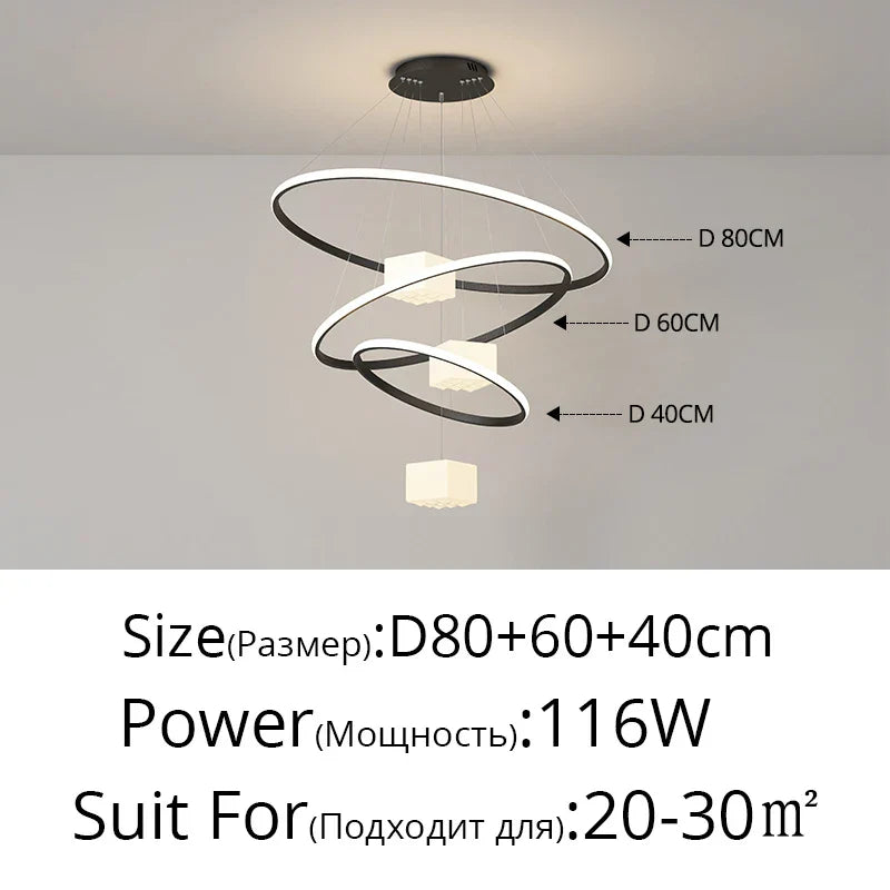 LED Modern Kitchen Chandelier 2-Ring Dimmable