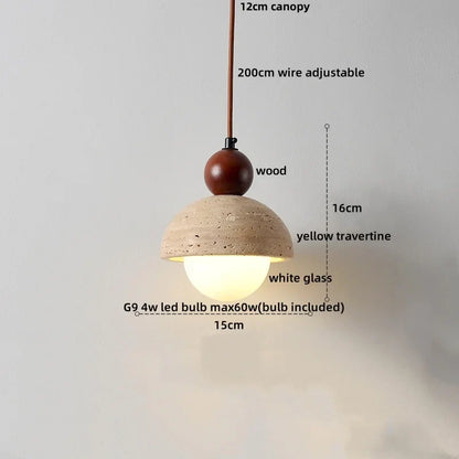 Decorbites™ Globe LED Hängelampe Gelb Travertin Stein Weißes Glas Verstellbare Hänge Lampe