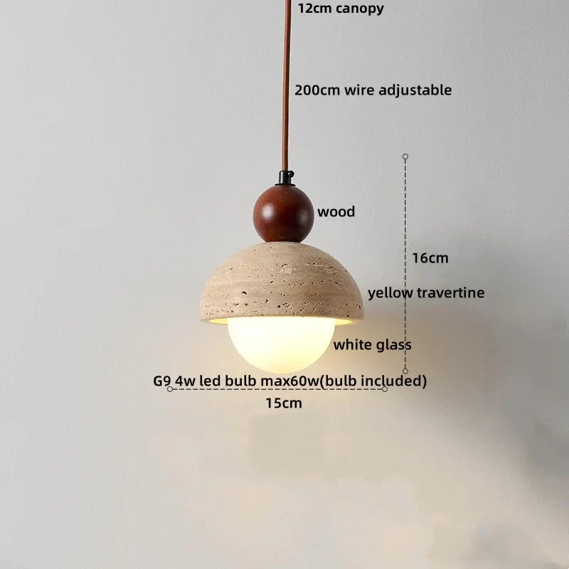 Travertine Globe Pendant Light With White Glass