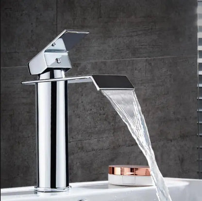 DecorBites™ Gold and White Waterfall Bathroom Basin Faucet Mixer Tap Hot Cold Sink