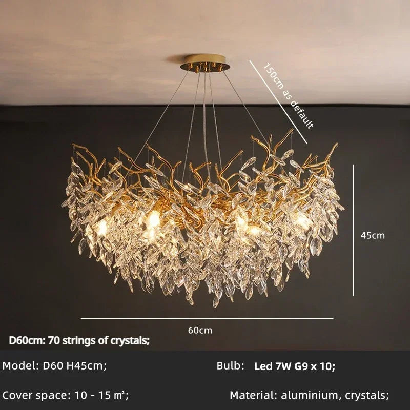 DecorBites™ Crystal Branch Pendant Light Chandelier Luxe LED Gold Droplight