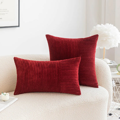 DecorBites™ Corduroy Patchwork Striped Christmas Cushion Covers - Set of 2