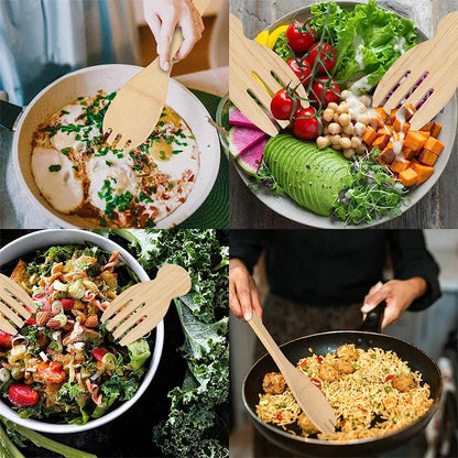 Decorbites™ Bambus-Salatbesteck-Set mit Händen und Löffel für Küchengeräte