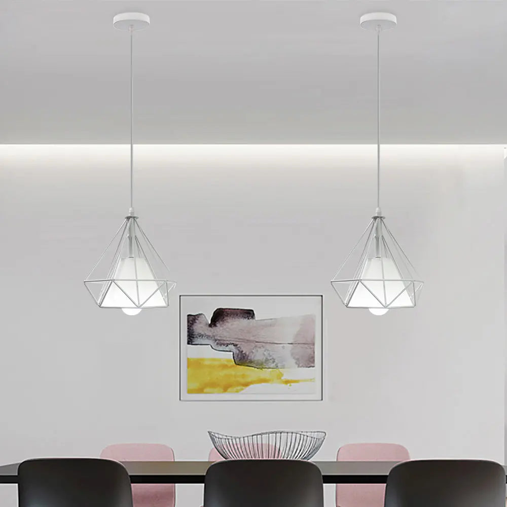 Decorbites™ Industrielles Vintage Weißes Schmiedeeisernes Käfig-Pendant-Licht für Wohnzimmer Schlafzimmer Esszimmer Loft