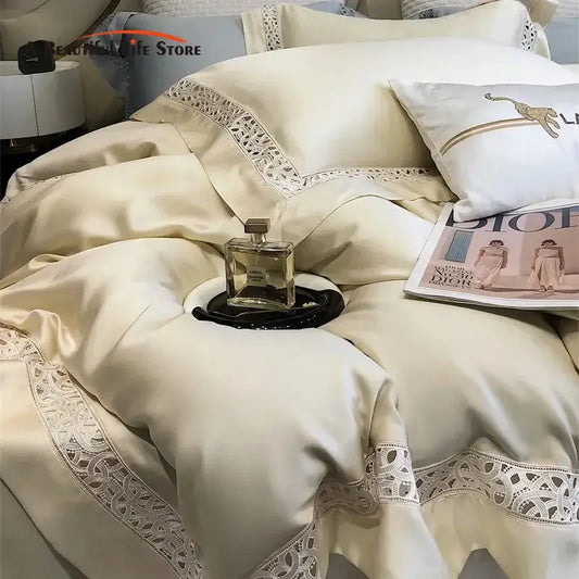 Decorbites™ Eukalyptusfaser-Hohlgewebe-Bettwäsche-Set mit breitem Rand – Weich, seidenweich und atmungsaktiv
