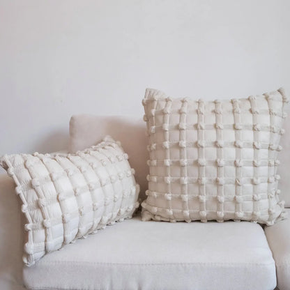 DecorBites™ Cream White Plaid 3D Bubble Cushion Cover - Light Luxury Decorative Sofa Pillow Cover