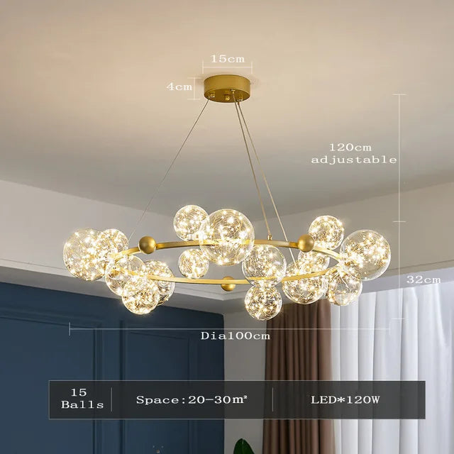 Decorbites™ Goldener Ring-Glasball-Lüster mit Fernbedienung für Wohn- und Esszimmer