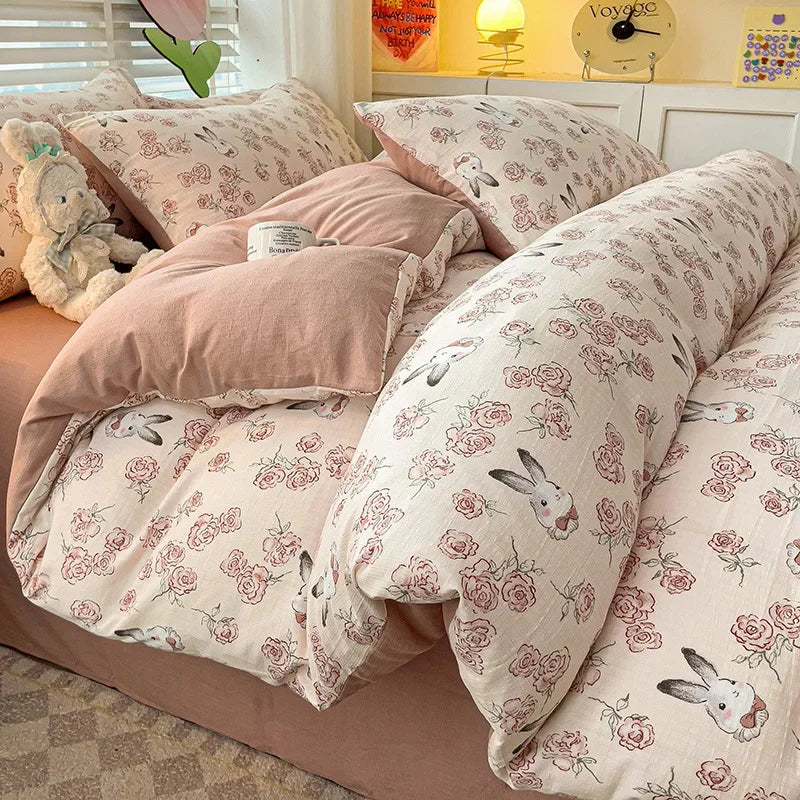 DecorBites™ Double-Layer Yarn Printed Cotton Quilt Cover Set - Queen/King/Double/Single Bed