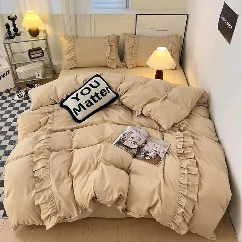 Decorbites™-Spitzen-Patchwork-Bettwäsche-Set, weiches Mikrofaser, für ein Voll-Queen-Größe-Bett mit Kissenbezug