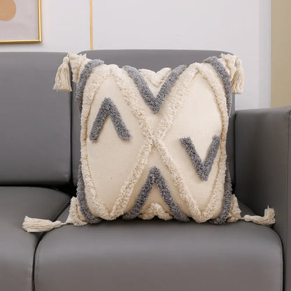Decorbites™ Graues Geometrisches Tufted Kissenbezug mit Fransen, Deko für Zuhause & Auto Kissenbezug