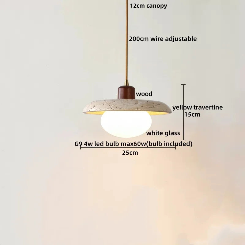 Travertine Globe Pendant Light With White Glass