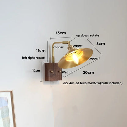 Decorbites™ LED-Wandleuchte aus Walnussholz, drehbar, Kupfer-Nachttischlampe