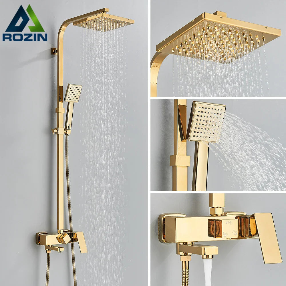 Decorbites™ Golden Shower Armaturensatz mit 8" Regensprühkopf, Wandmontierte Handbrause