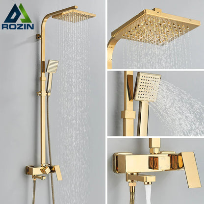 Decorbites™ Golden Shower Armaturensatz mit 8" Regensprühkopf, Wandmontierte Handbrause