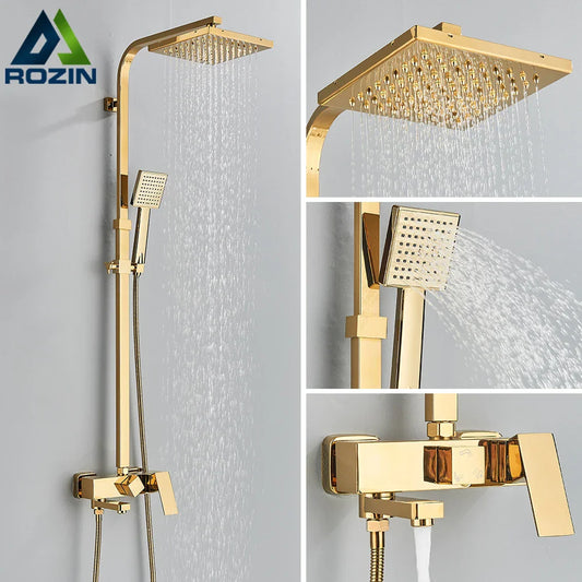Decorbites™ Golden Shower Armaturensatz mit 8" Regensprühkopf, Wandmontierte Handbrause