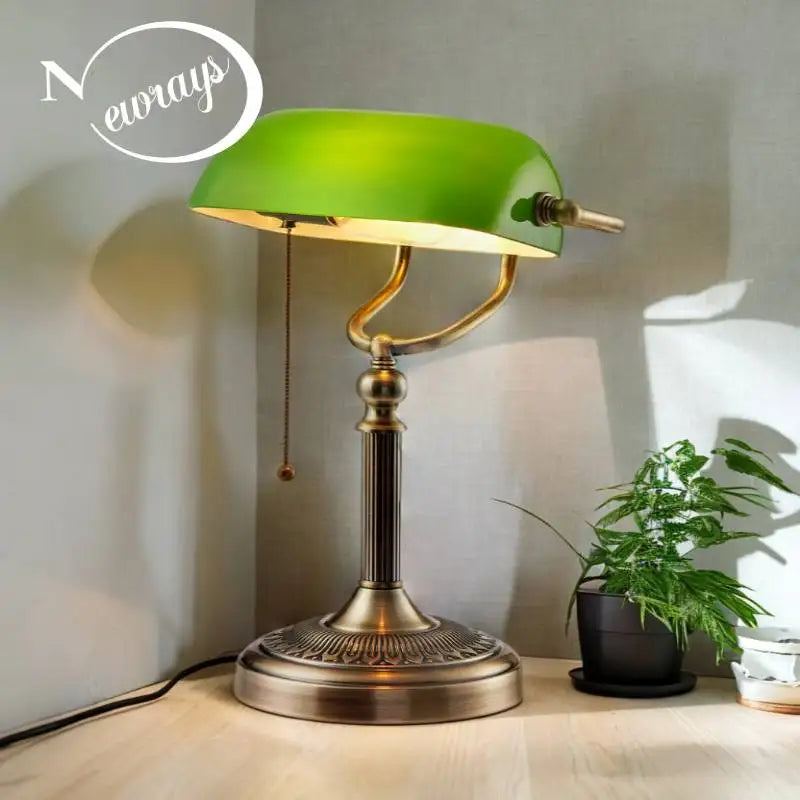 Decorbites™ Glas-Banken-Schreibtischlampe in Grün/Weiß mit Reißverschluss-Schalter für Wohnzimmer und Schlafzimmer