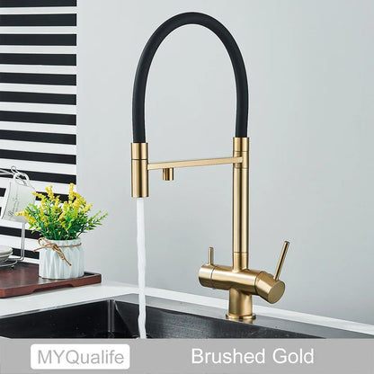 Decorbites™ Schwarz gefilterter Küchenarmatur Messing Doppelgriff Reines Wasser Mischbatterie