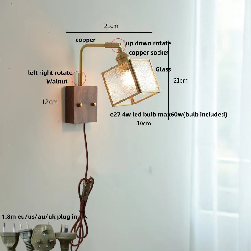 Decorbites™ Messing-LED-Wandleuchten Moderne Treppenleuchte mit blaugemustertem Glas Nachttischlampe