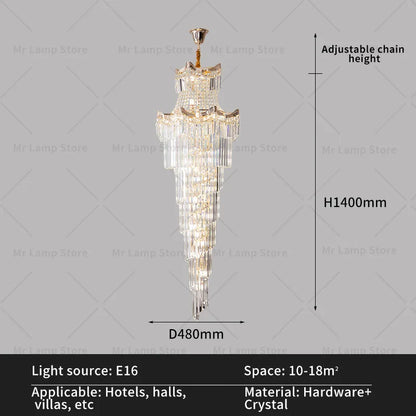 DecorBites™ Crystal Stair Chandelier: Modern Duplex Villa Light Luxury for Elegant Living Rooms