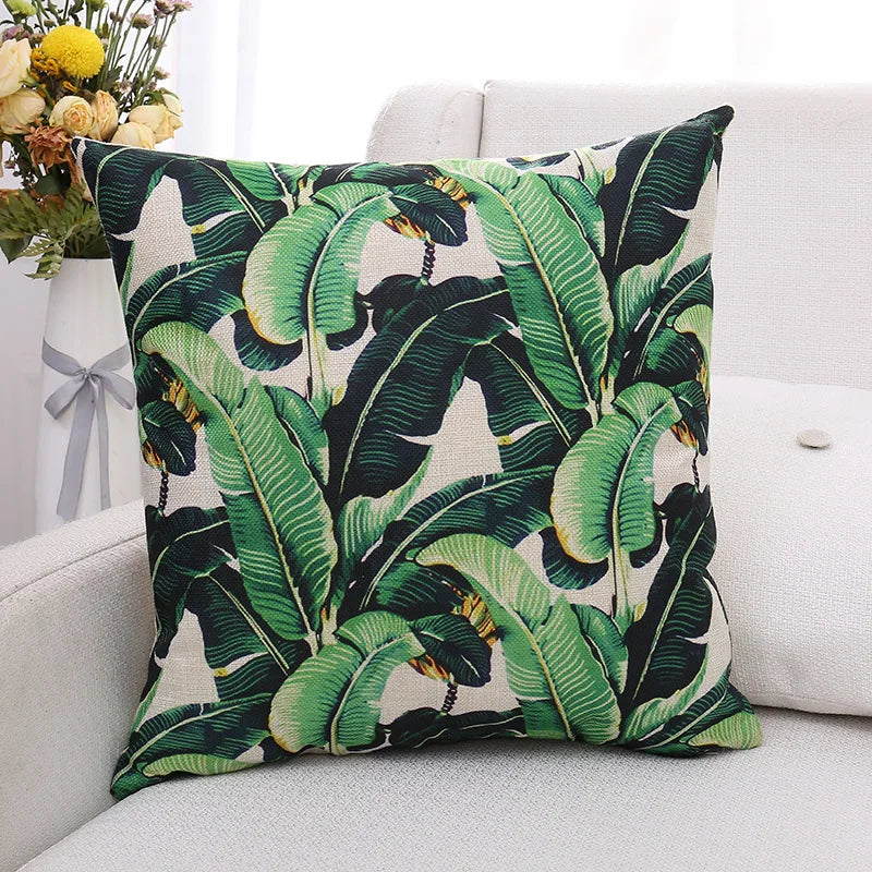Decorbites™ Grüne Pflanzenblätter Blume Leinen Kissenbezug - Moderner Sofawurfkissenbezug
