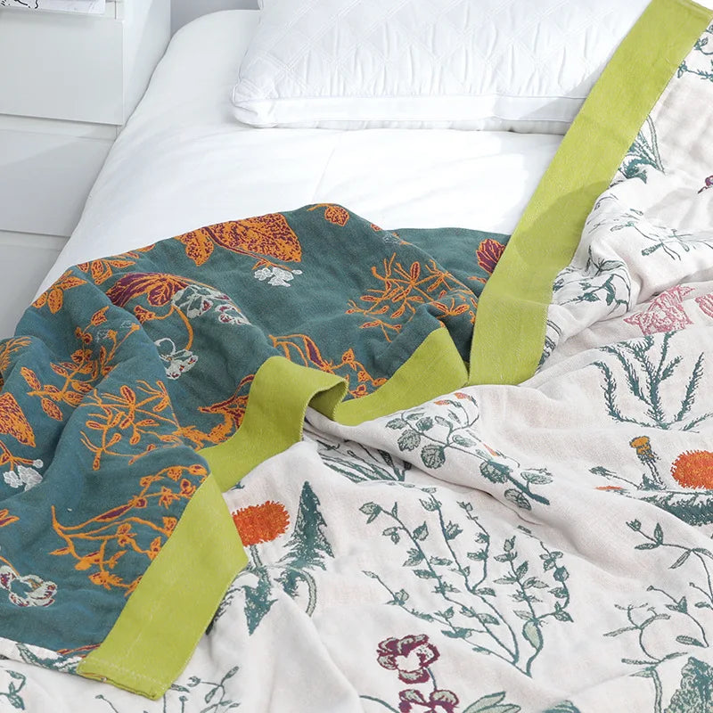 Decorbites™ Japanische Baumwoll-Einzelbettüberwurf mit Kissenhandtuch - Design mit Blumen und Vögeln
