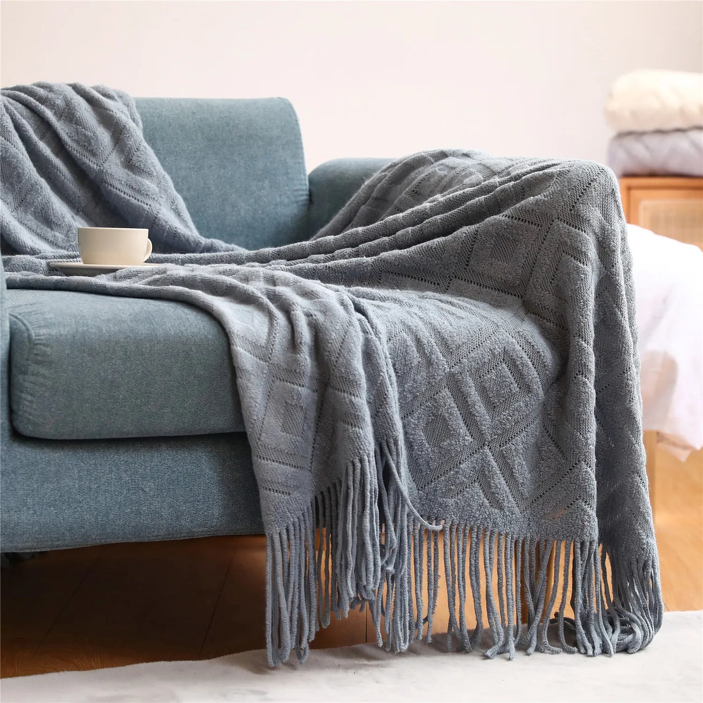 Decorbites™ Gestrickte Nordische Sofadecke - Weiche Wollmischung Bettrandtuch für Hotel-Schlafzimmer-Dekoration