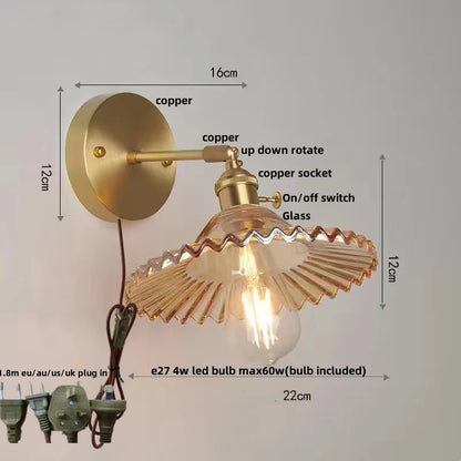 Decorbites™ Grüne Glas-LED-Wandleuchten mit Zugschalter - Vintage-Kupfer-Wandleuchte