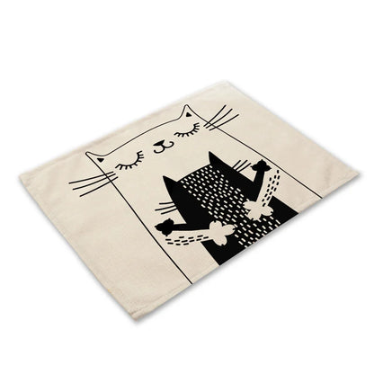 Decorbites™ Schwarze Katze Leinen-Platzset für Esstisch & Küchendekoration