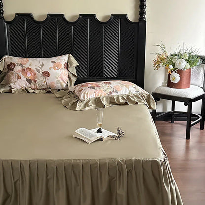 Decorbites™ Französisches Vintage Rüschen-Bettwäsche-Set aus ägyptischer Baumwolle mit Blumenmustern
