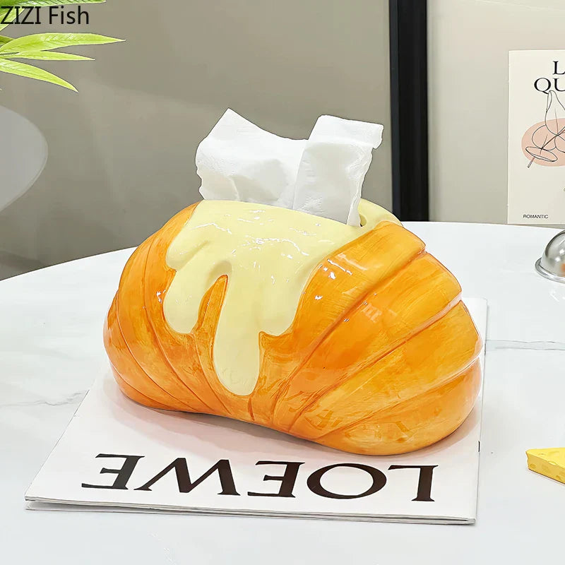 Decorbites™ Croissant Keramik-Papiertuchbox: Charmantes Tischdekorationselement für Couchtisch und Nachttisch