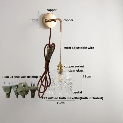 Decorbites™ verstellbare LED-Wandleuchte aus klarem Glas Kupfer Nachttischlampe