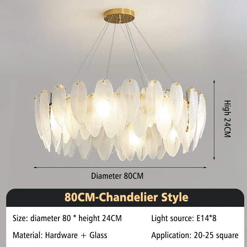 Decorbites™ Glas-Feder-Kronleuchter: Luxuriöse Kunst-Dekor-Deckenleuchte für Wohn- und Esszimmer