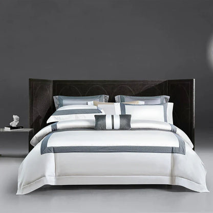 DecorBites™ King Size Luxury 1400TC Cotton White Bedding Set with Embroidery