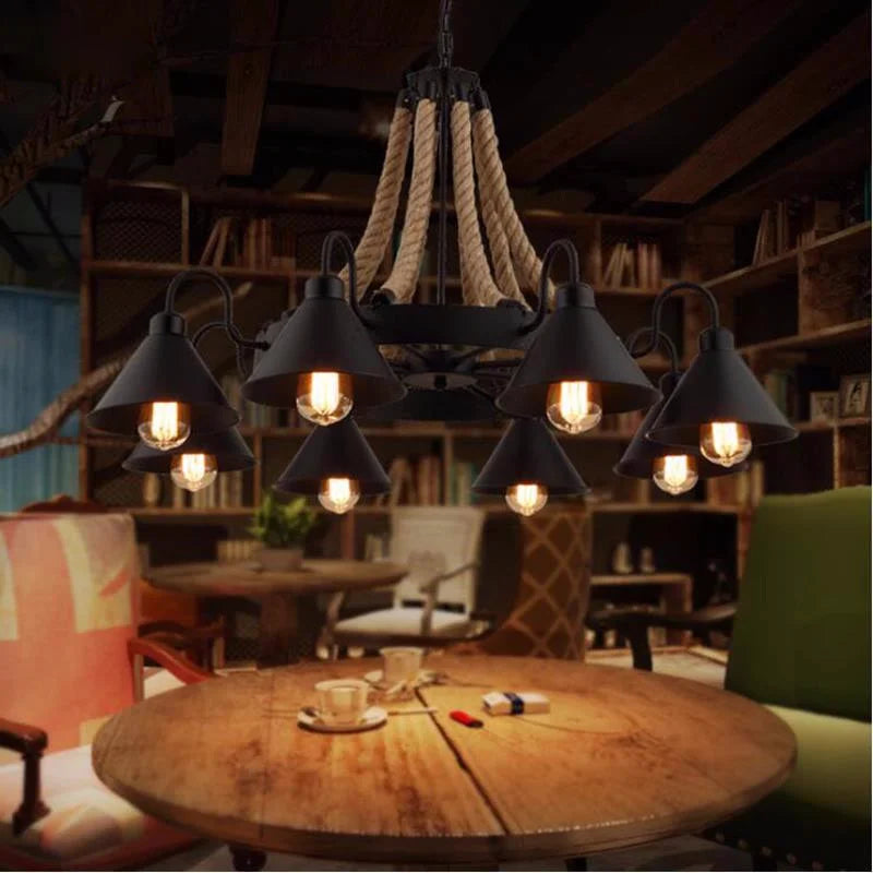 Decorbites™ Industrielles Hanfseil-Hängeleuchte mit Eisenlampenschirm