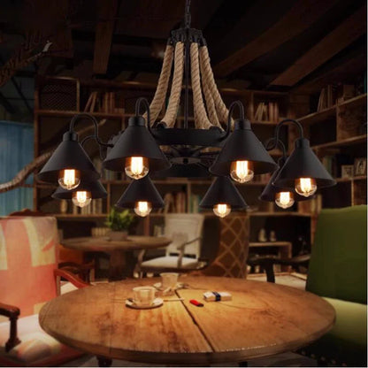 Decorbites™ Industrielles Hanfseil-Hängeleuchte mit Eisenlampenschirm