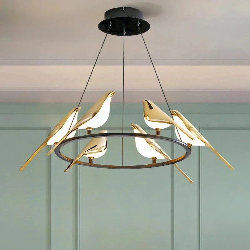 Decorbites™ Goldene Elster-Vogel-Deckenleuchter | Moderne LED-Ringlampe für Esszimmer & Dekoration