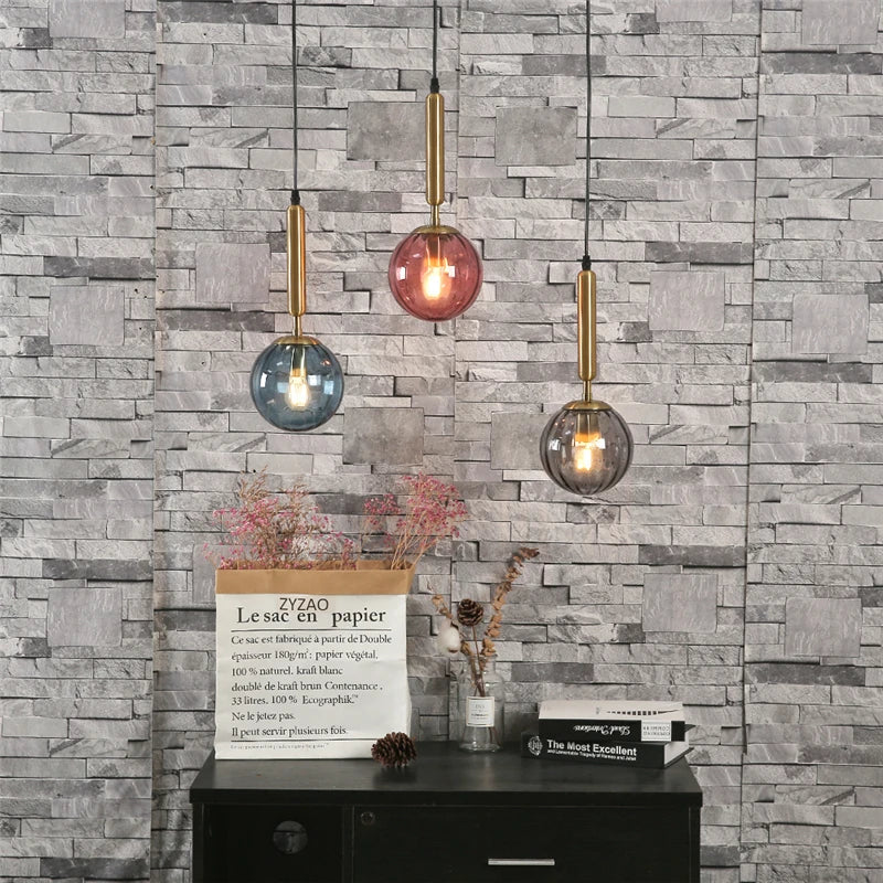 DecorBites™ Glass Ball Pendant Lamp LED Hanging Light for Minimalist Living Room